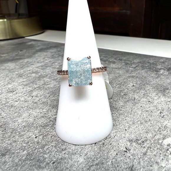 Ring Bomb Party Ring, Size 7, Aquamarine ice crystal on a rose gold color band - Picture 2 of 5